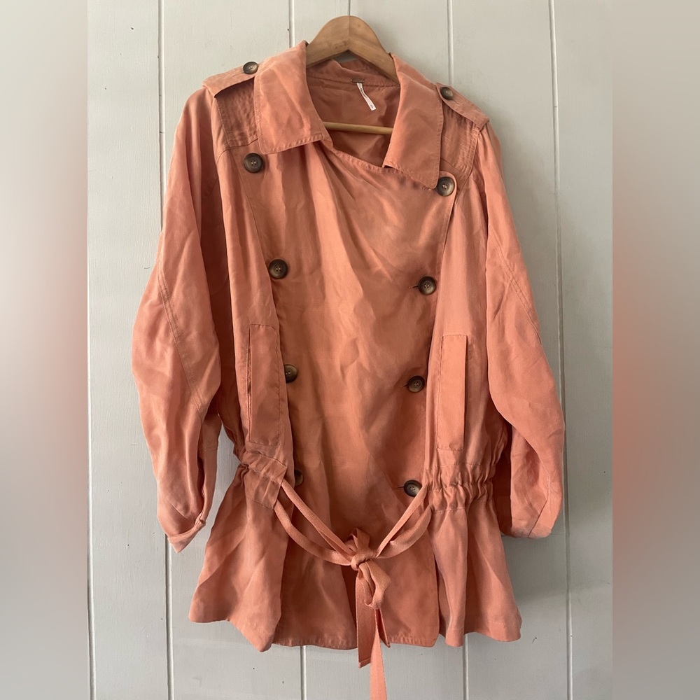 Free People The Lea Jacket Double Breasted Trench Cinched Drawstring Size Small